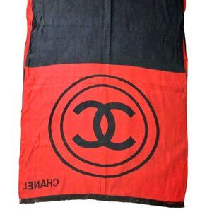CHANEL Vintage Black & Red Reversible Color Block Wrap Shawl Scarf w/ CC Logo